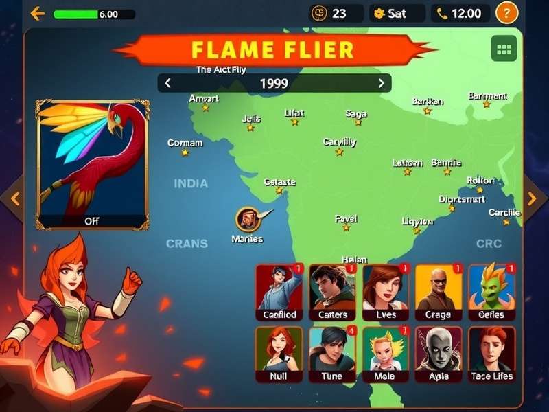 Flame Flier character selection screen showing diverse options